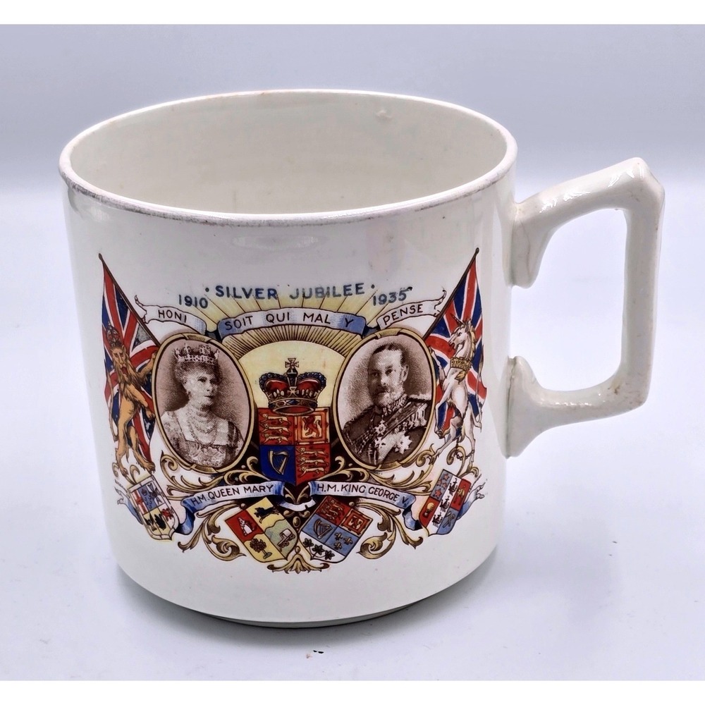 Vintage King George Queen Mary Silver Jubilee Commemorative Ceramic D-Handle Mug